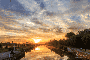 de warmste kalender 2020 - Zonsopkomst lang de leie in Wevelgem Lauwe
