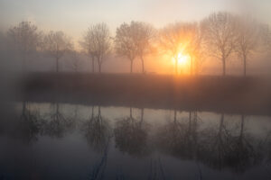 Zonsopkomst langs de Leie te Menen