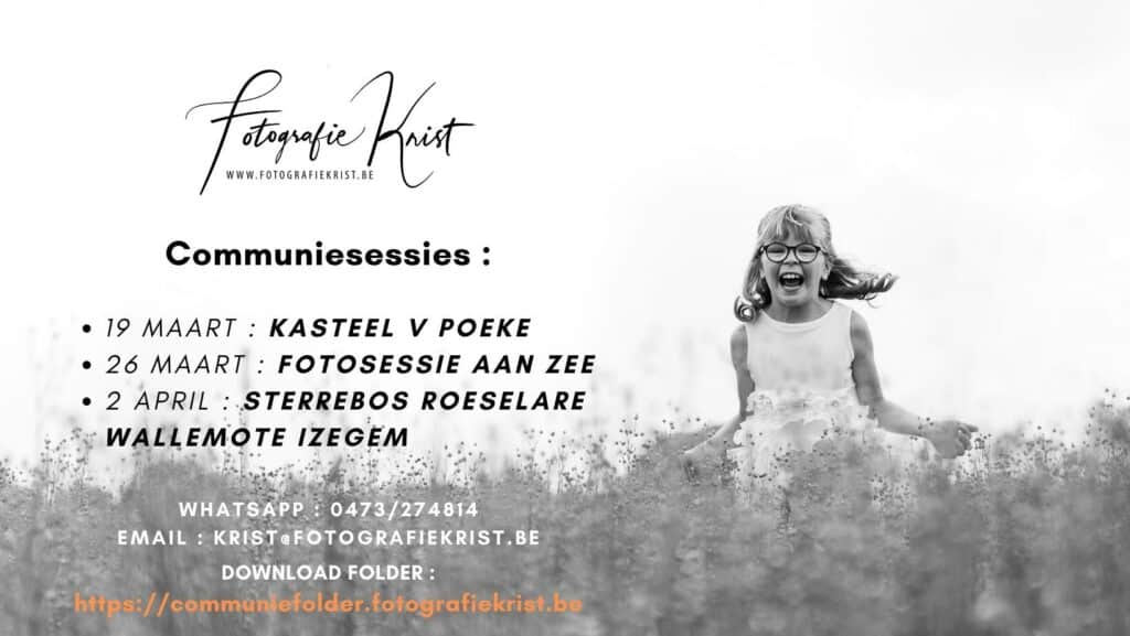 Communie- & Lentefeest Fotosessies in Kasteel van Poeke - Fotosessie aan Zee - Sterrebos Roeselare - Wallemote Izegem